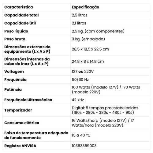 Cuba Ultrassónica 2,1l 220v - Cristófoli