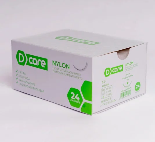 Fio de Sutura Nylon 3-0 com Agulha 3/8 de 2 cm – Unidade | D Care