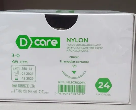 Fio de Sutura Nylon 3-0 com Agulha 3/8 de 2 cm – Unidade | D Care