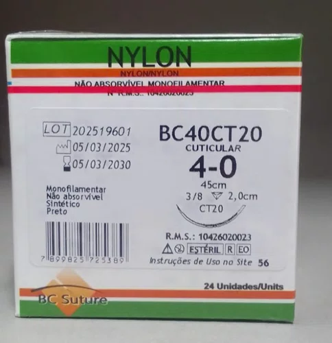Fio de Sutura Nylon 4-0 Unidade (BC40CT20) - BC Suture