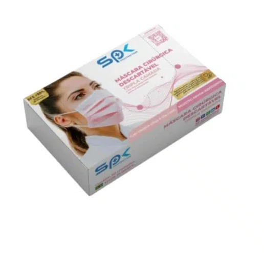Máscara Descartável Com Elástico Rosa/Branco C/50 - SP