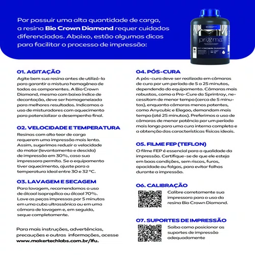 Resina Prizma 3D Bio Crown Diamond A1 300gr - Makertech Labs