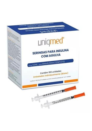 Seringa para Insulina 0,5 mL com Agulha 5 mm x 0,23 mm (32G) | Uniqmed