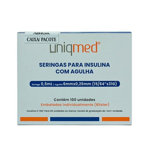 Seringa para Insulina 0,5 mL com Agulha 5 mm x 0,23 mm (32G) | Uniqmed