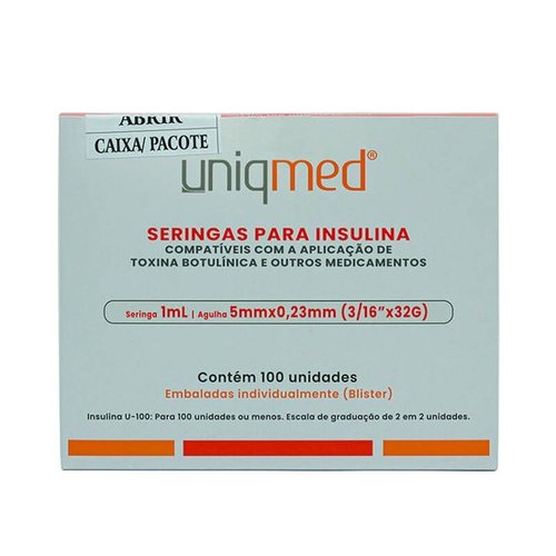 Seringa para Insulina 1ml 5mm x 0,23mm 32g - Uniqmed