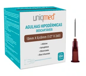 Agulha Descartável 13 x 0,45 mm (26G) – Caixa com 100 unidades | Uniqmed