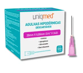 Agulha Descartável 20 x 0,55 mm (24G) – Caixa com 100 unidades | Uniqmed