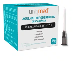 Agulha Descartável 25 x 0,70 mm (22G) – Caixa com 100 unidades | Uniqmed