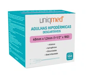 Agulha Descartável 40 x 1,20 mm (18G) – Caixa com 100 unidades | Uniqmed