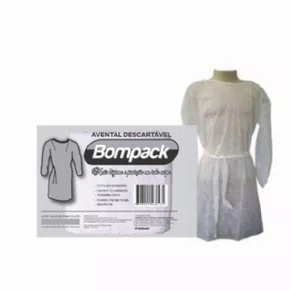 AVENTAL DESCARTAVEL MANGA LONGA BRANCO TNT C/ 10 UNI - BOMPACK