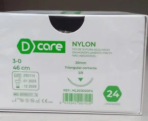 Fio de Sutura Nylon 3-0 com Agulha 3/8 de 2 cm – Unidade | D Care