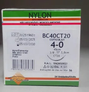 Fio de Sutura Nylon 4-0 Unidade (BC40CT20) - BC Suture