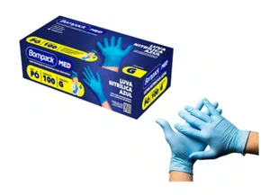 LUVA DE PROCEDIMENTO NITRILO AZUL SEM PO TAM M - BOMPACK