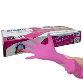 Luva De Procedimento Nitrilo Rosa Sem Po Tam M - MEDIX