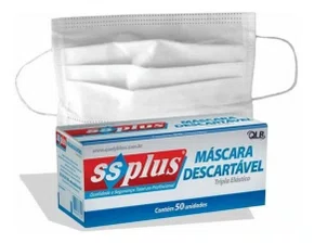 MASCARA DESCARTAVEL COM ELASTICO BRANCA (50 UNIDADES) - SSPLUS
