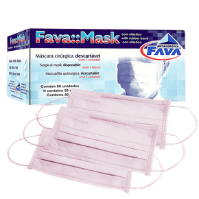 Máscara Cirúrgica Descartável Tripla Com Elástico Rosa C/50 - Fava