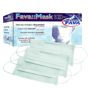 Máscara Cirúrgica Descartável Tripla Com Elástico Verde C/50  - Fava