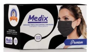 Máscara Descartável Tripla C/Elástico Preta - MEDIX