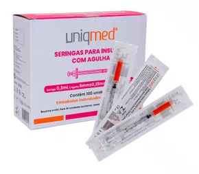 Seringa Descartável 0,3 mL 6mm X 0,25mm (15/64 31G) Caixa C/ 100 Unidades – Uniqmed