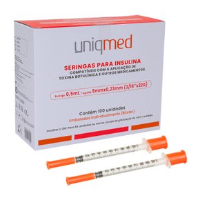 Seringa para Insulina 0,5ml - 5mm x 0,23mm 32g - Uniqmed