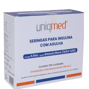 Seringa para Insulina 0,5ml - 6mm x 0,25mm 31g - Uniqmed